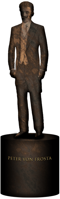 Bronzenestatue eines Mannes mit Frack und altmotischem Schnurbart